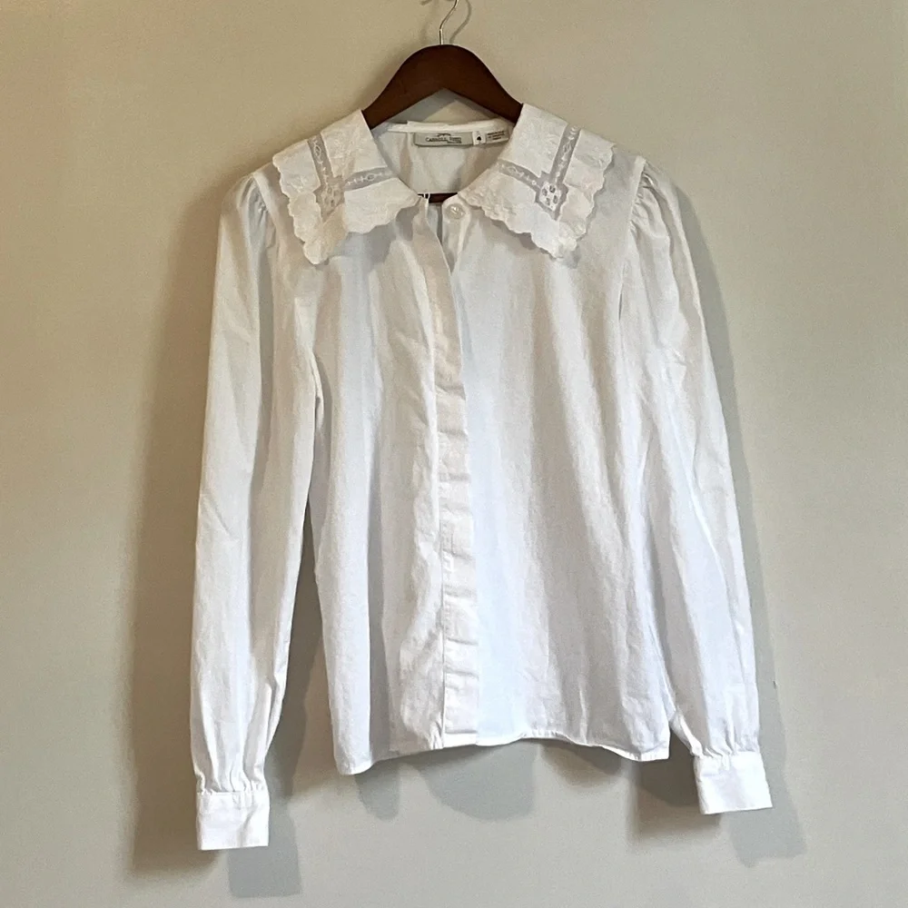 Vintage Cotton Lace White Button Down Shirt - Picture 2 of 7